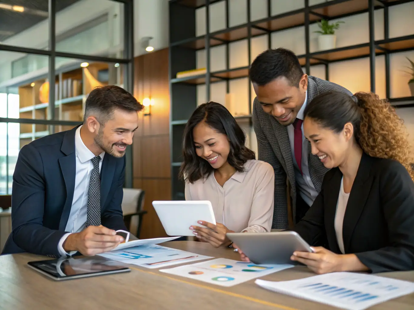 A diverse group of investors reviewing financial documents in a well-lit conference room, representing the expanded funding options available through Ironwood Management's support.